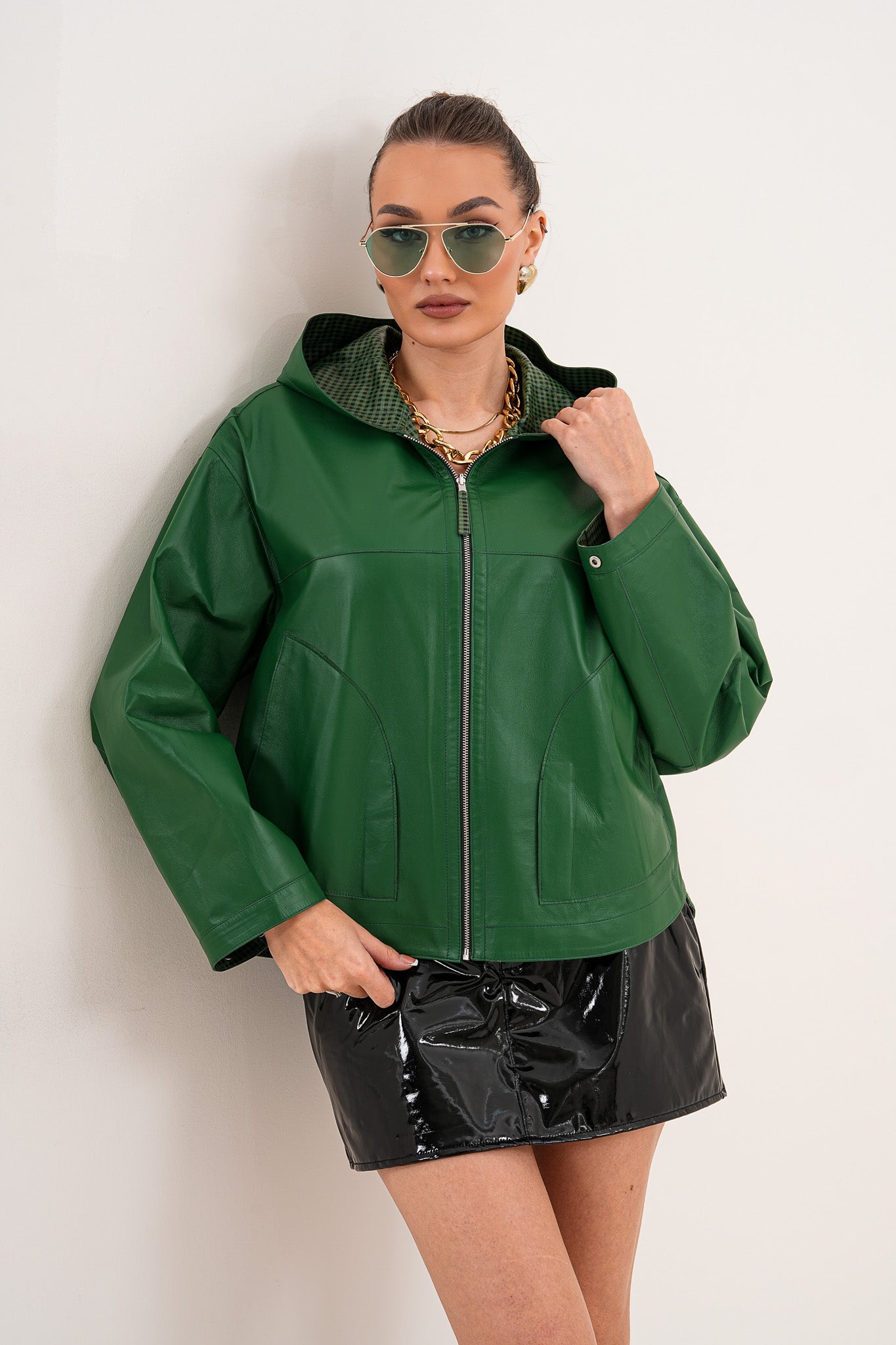 The Calyra Reversible Leather Jacket – Emerald Green Fine Craftsmanship