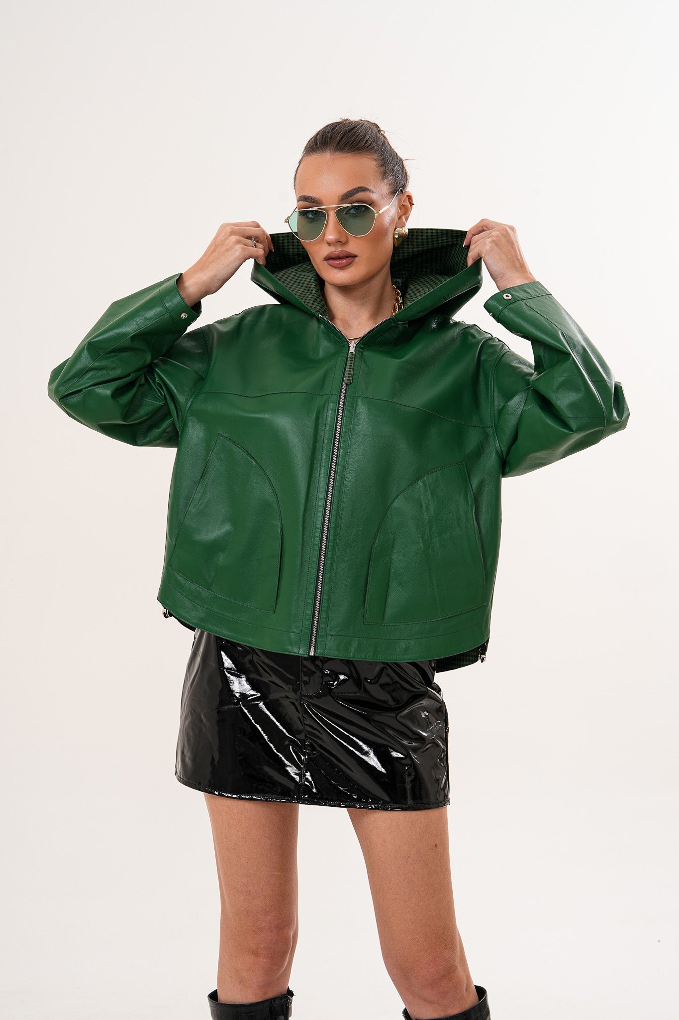 The Calyra Reversible Leather Jacket – Emerald Green Fine Craftsmanship