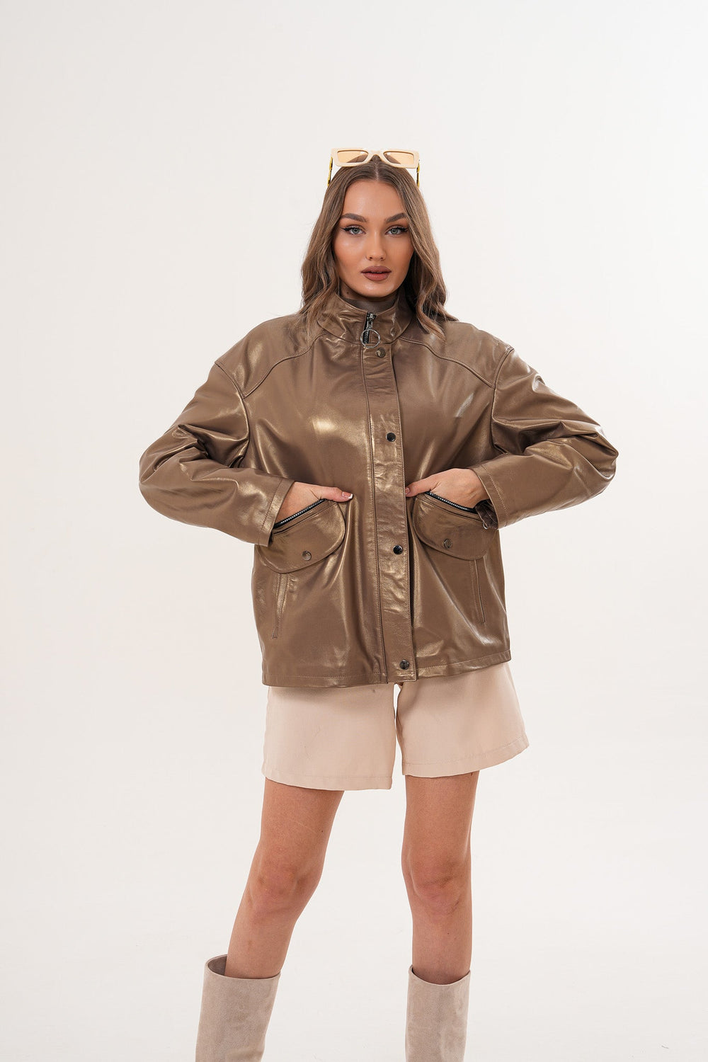 The Zayra Leather Jacket – Taupe Brown Exclusive Style