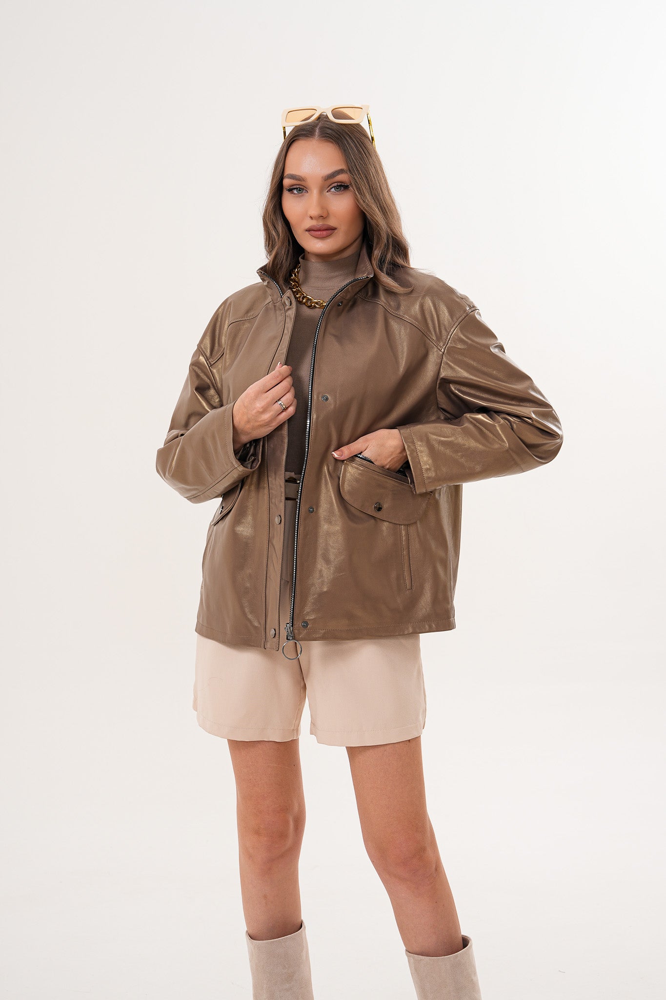 The Zayra Leather Jacket – Taupe Brown Exclusive Style