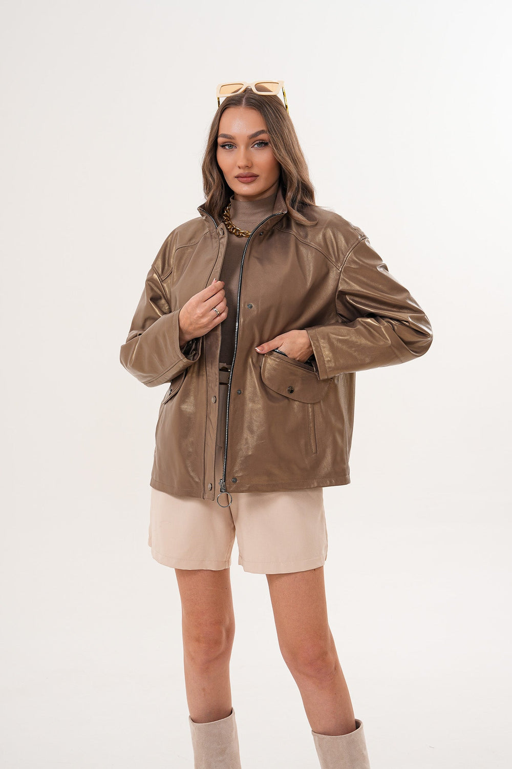 The Zayra Leather Jacket – Taupe Brown Exclusive Style