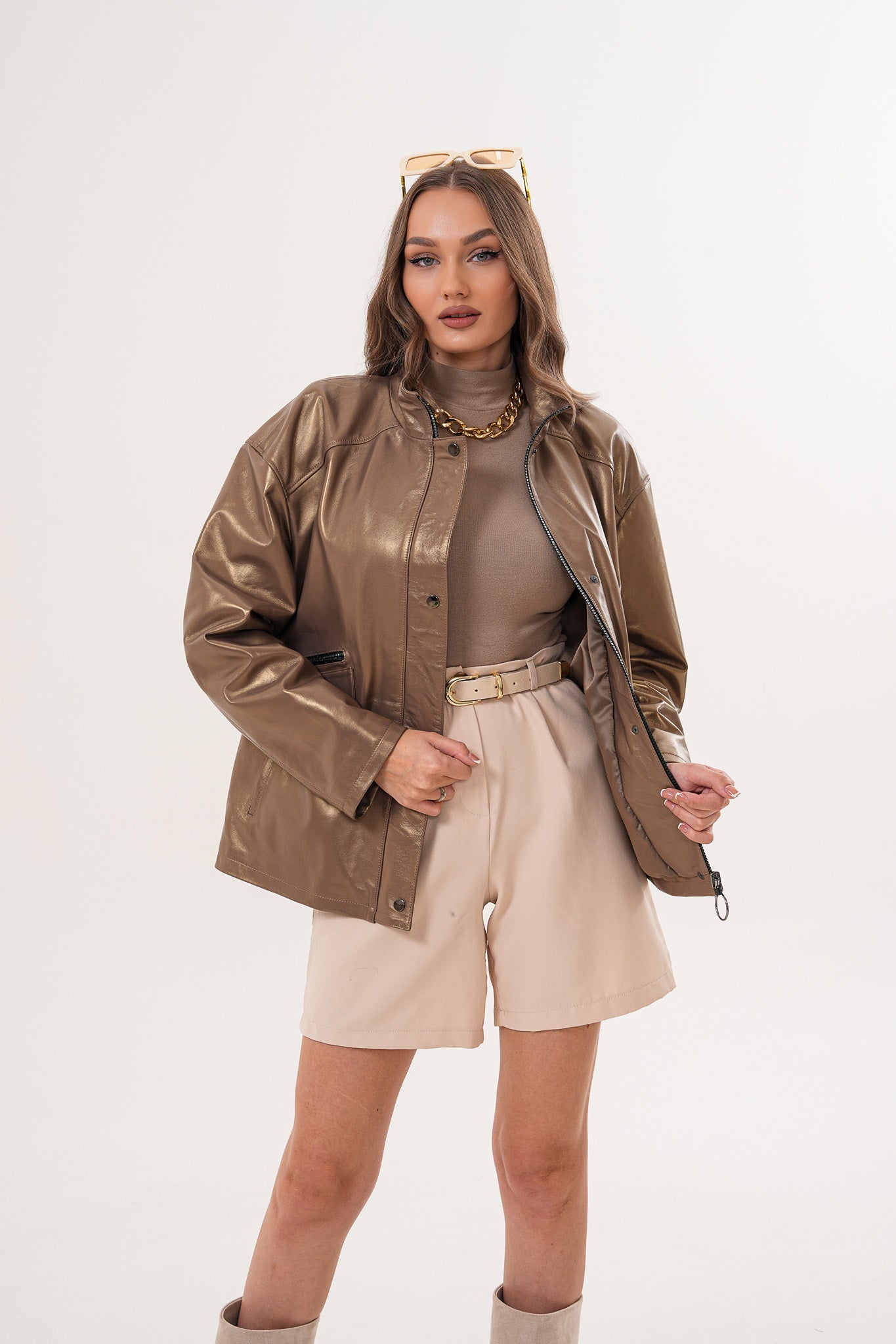 The Zayra Leather Jacket – Taupe Brown Exclusive Style