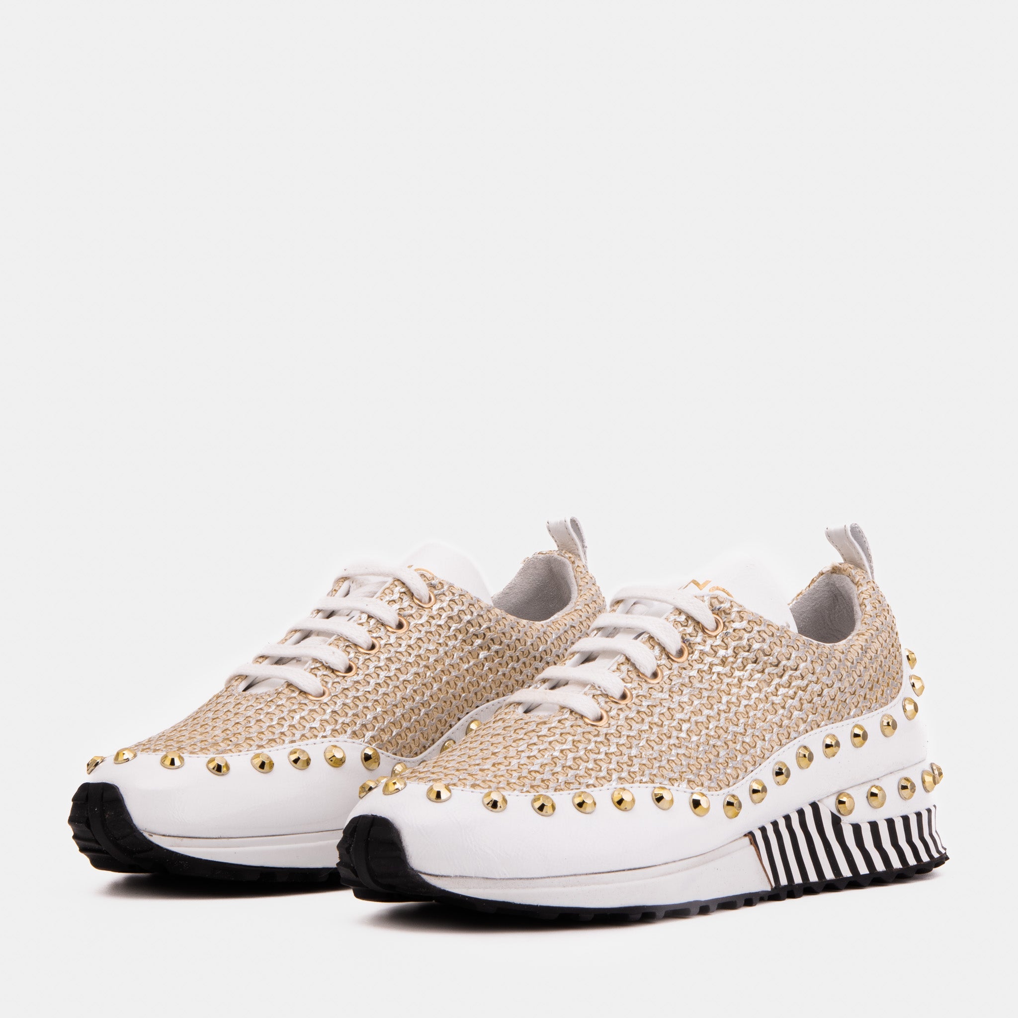 The Aurelia White Gold Woven Leather Sneaker On Sale