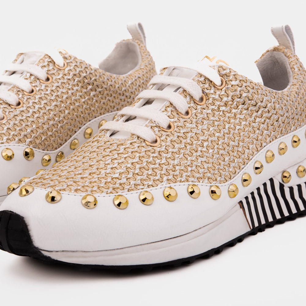 The Aurelia White Gold Woven Leather Sneaker On Sale