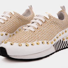 The Aurelia White Gold Woven Leather Sneaker On Sale
