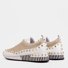 The Aurelia White Gold Woven Leather Sneaker On Sale