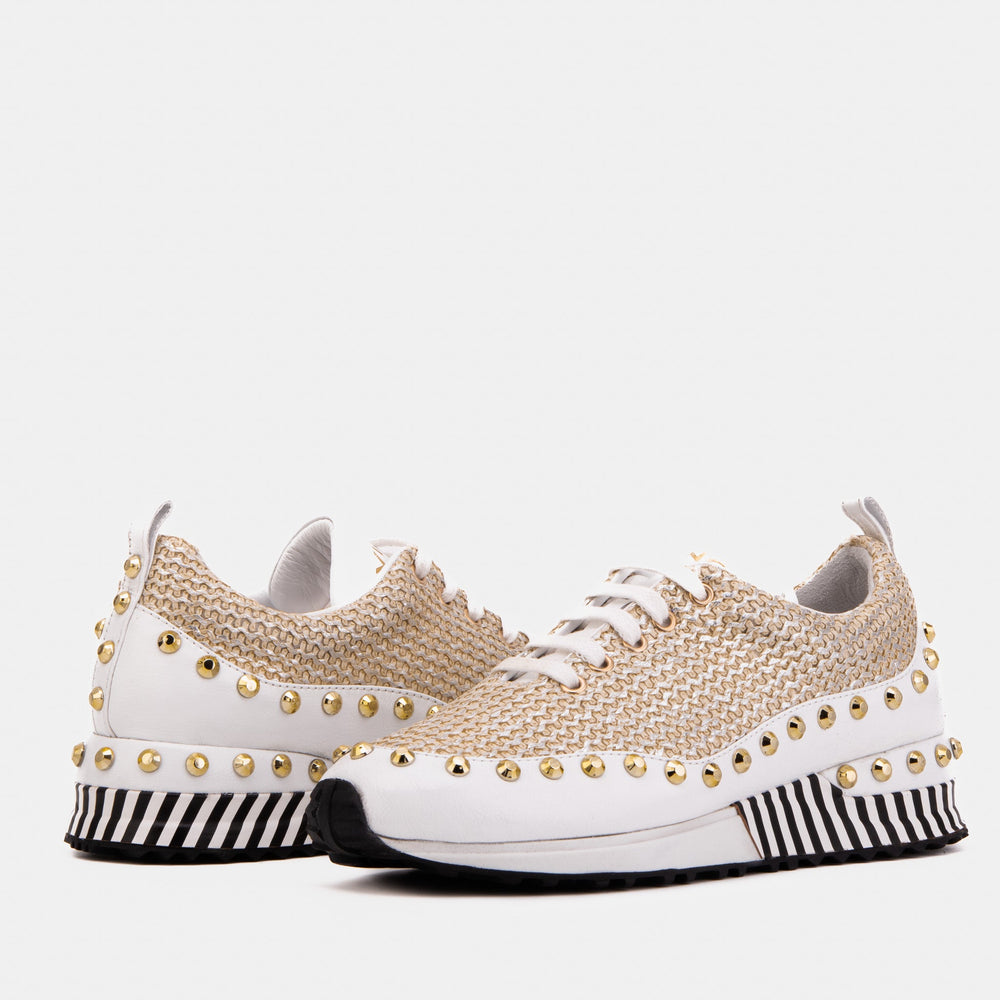 The Aurelia White Gold Woven Leather Sneaker On Sale