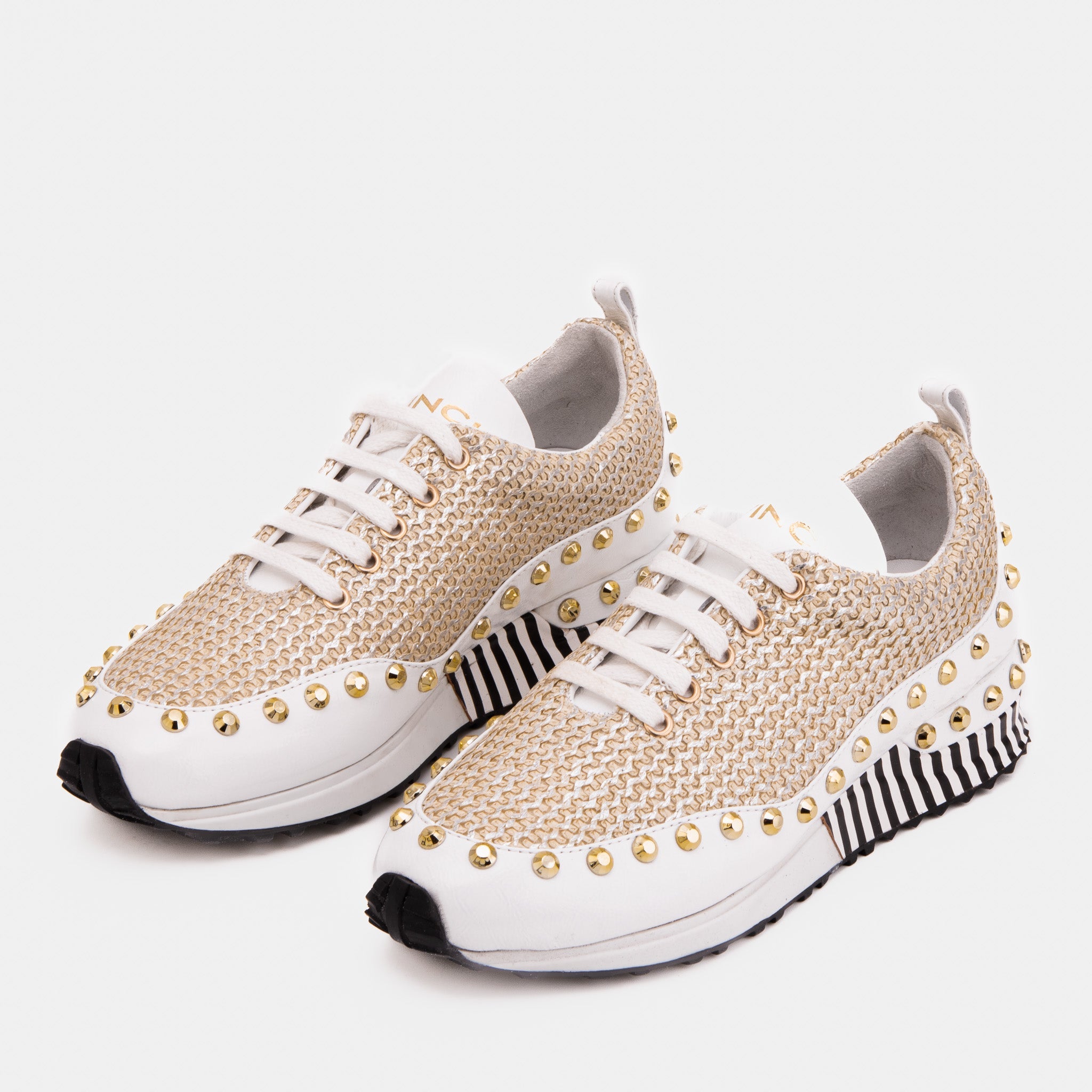 The Aurelia White Gold Woven Leather Sneaker On Sale