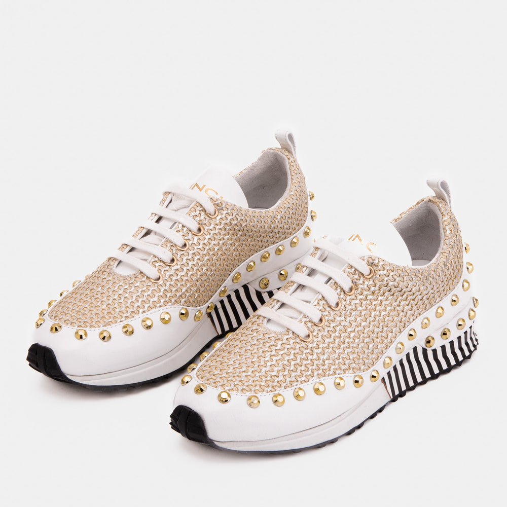 The Aurelia White Gold Woven Leather Sneaker On Sale