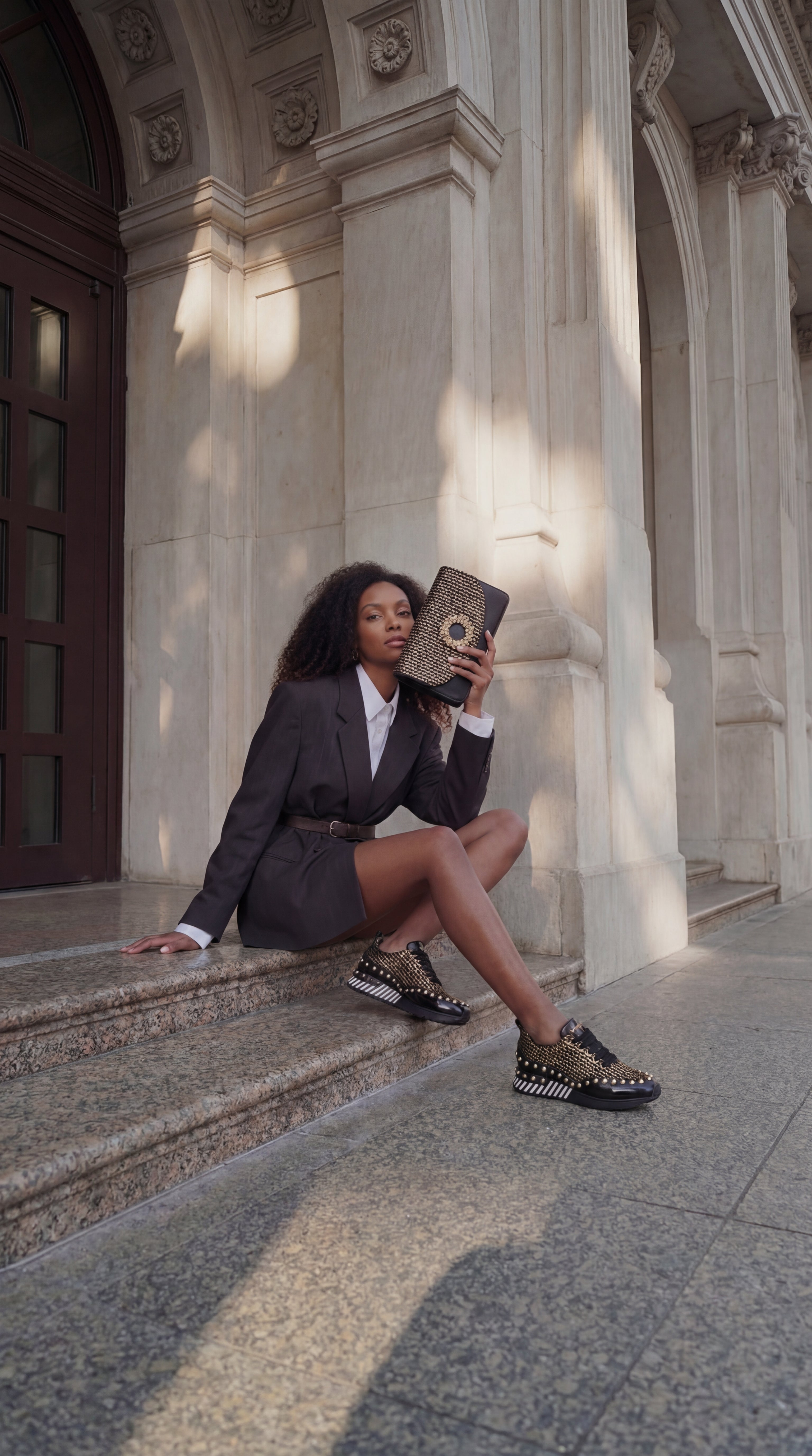 The Aurelia Black Gold Woven Leather Sneaker For Sale