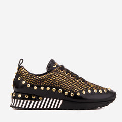 The Aurelia Black Gold Woven Leather Sneaker For Sale