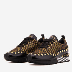 The Aurelia Black Gold Woven Leather Sneaker For Sale