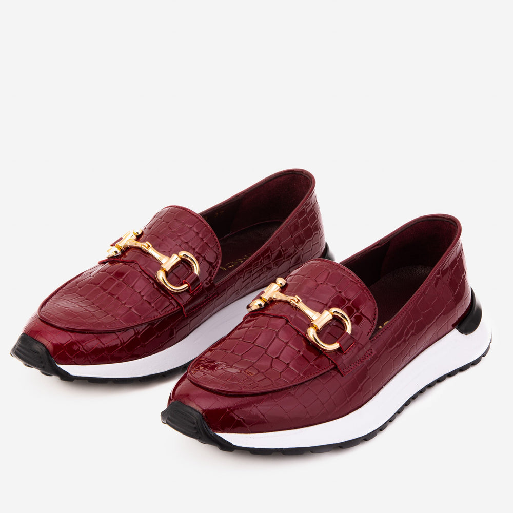 The Milan Burgundy Croc-Embossed Patent Leather Sneaker Exclusive Style