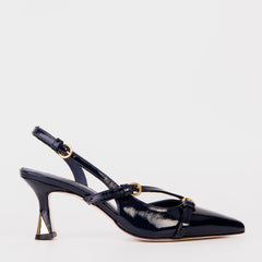 The Atlantic Navy Blue Leather Slingback Sandal Fine Craftsmanship