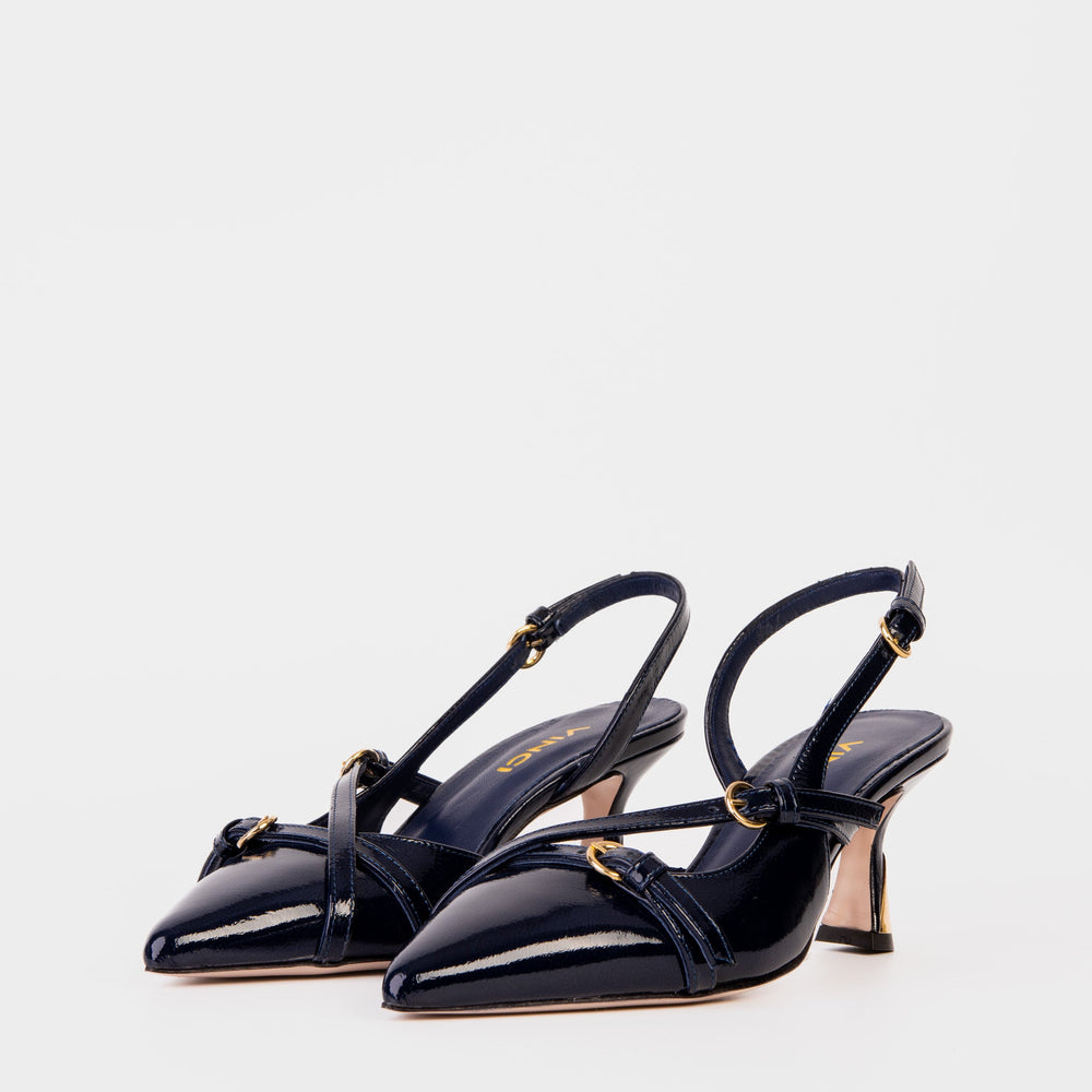 The Atlantic Navy Blue Leather Slingback Sandal Fine Craftsmanship