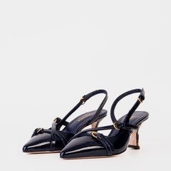 The Atlantic Navy Blue Leather Slingback Sandal Fine Craftsmanship
