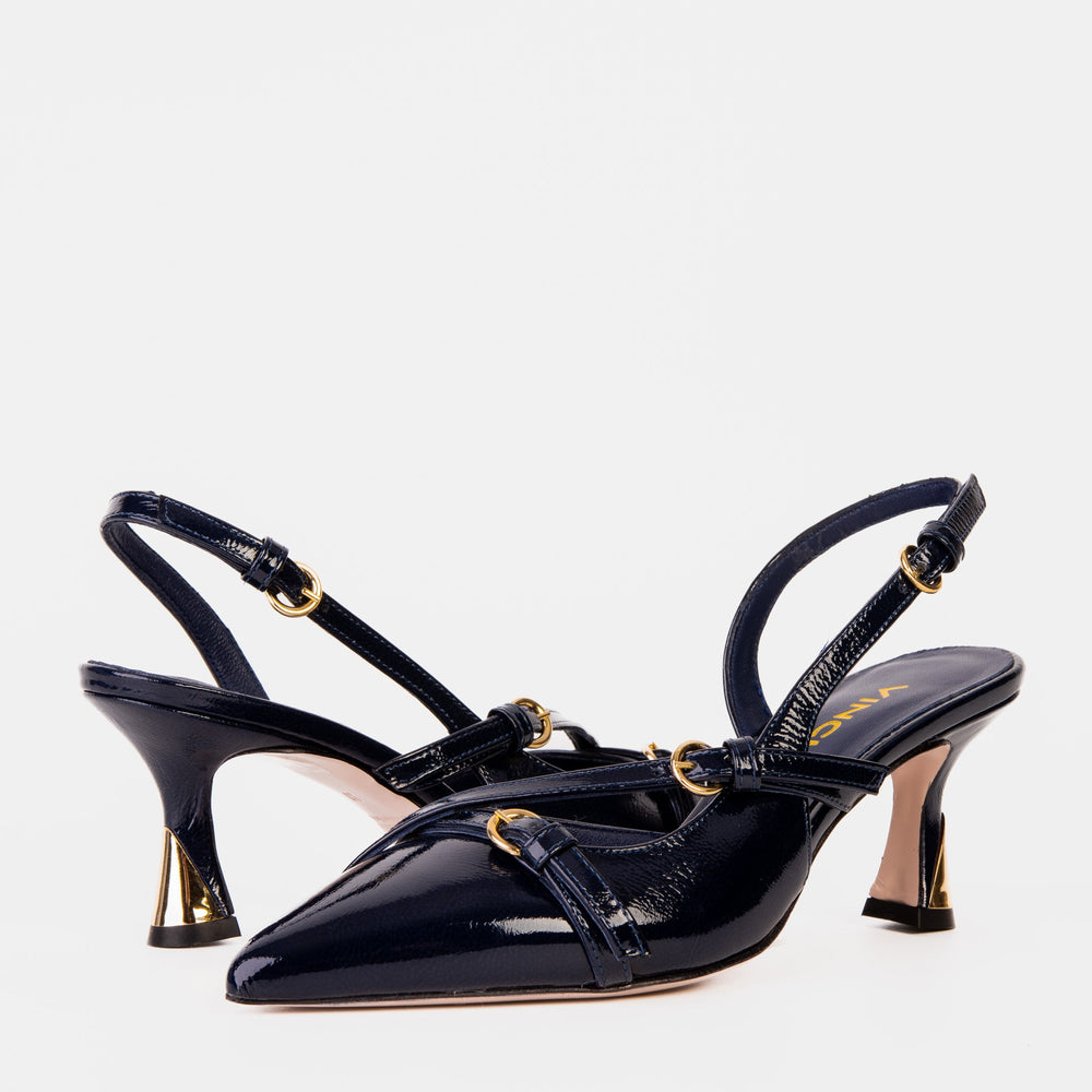 The Atlantic Navy Blue Leather Slingback Sandal Fine Craftsmanship