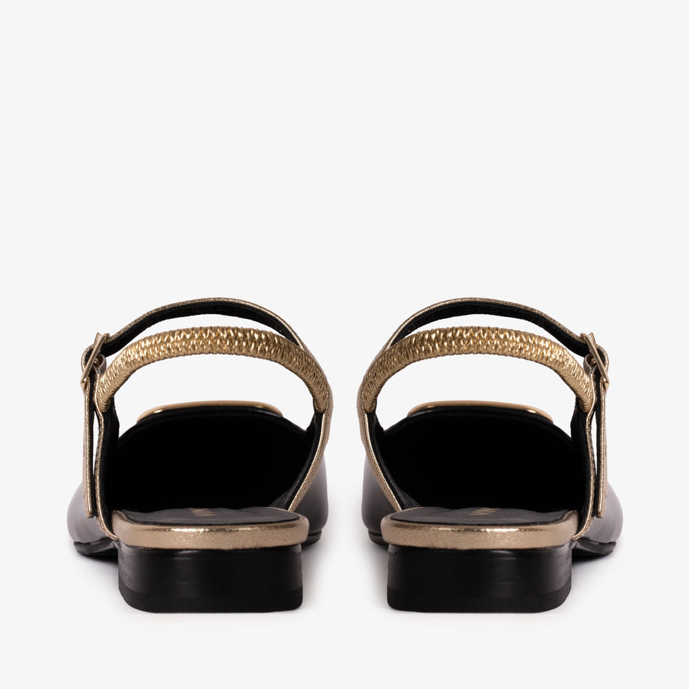 The Rosalinda Black Leather Flat Slingback Sandal Exclusive Style