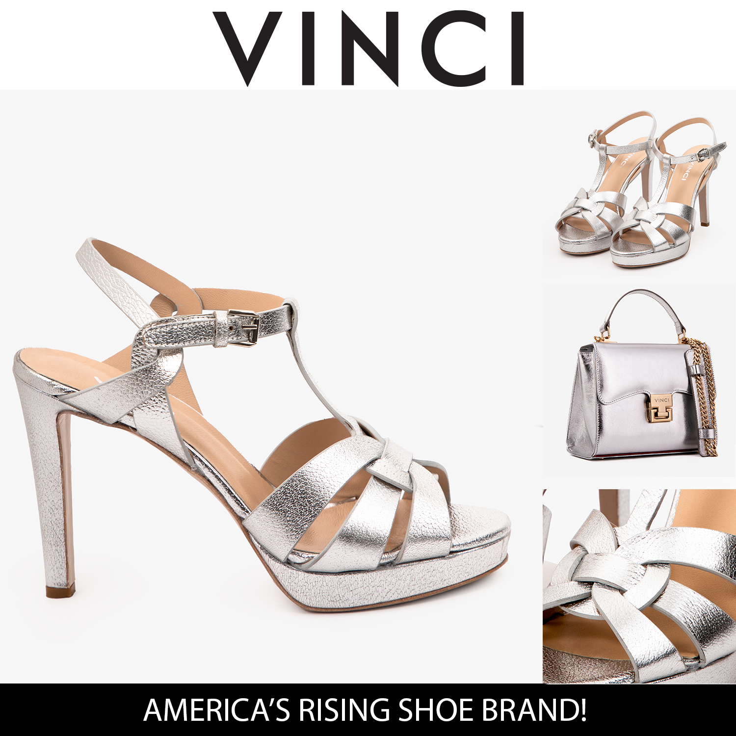 The Parisian Silver Leather T-Strap Platform Heel Sandal On Sale