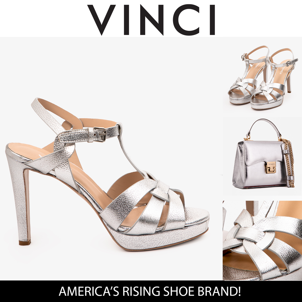 The Parisian Silver Leather T-Strap Platform Heel Sandal On Sale