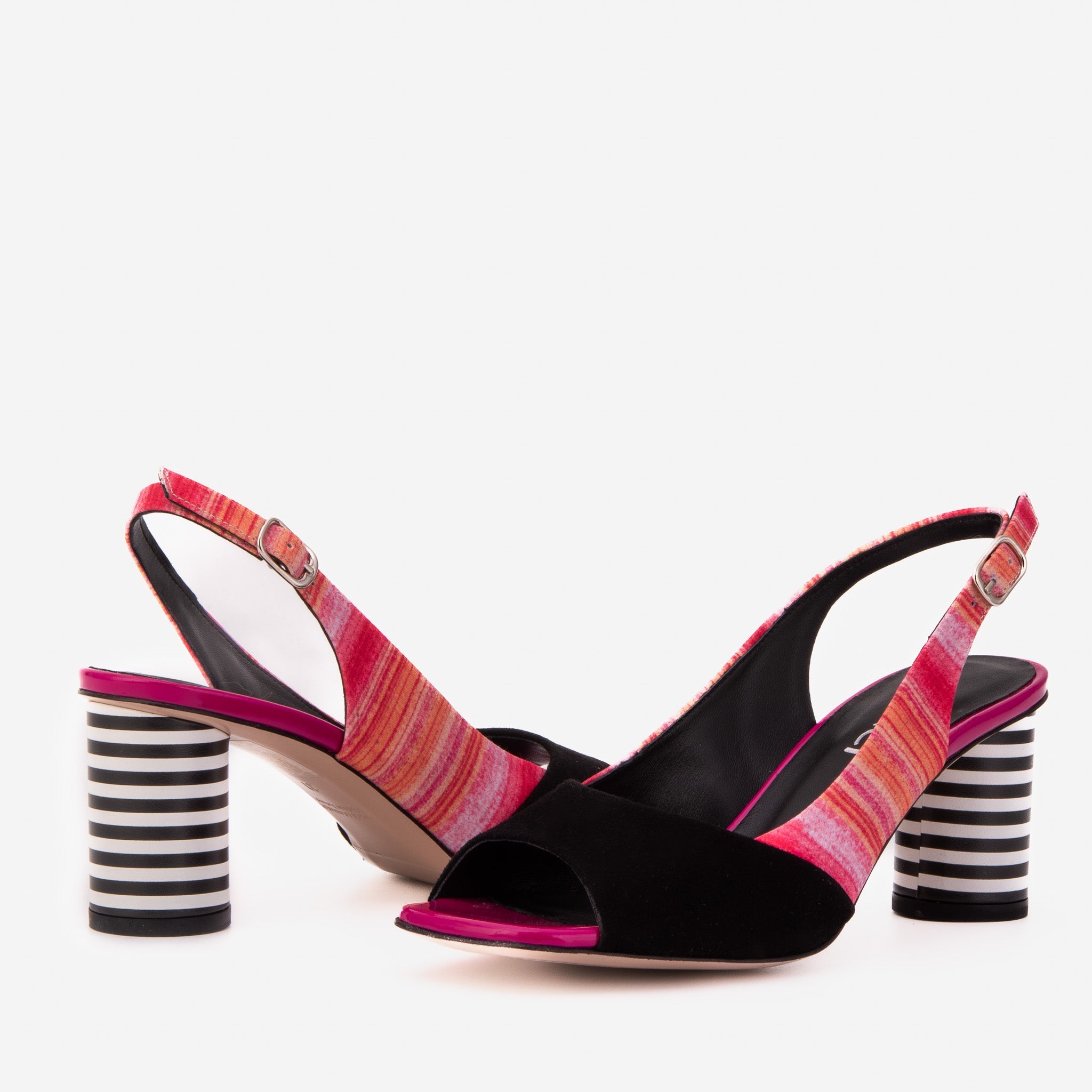 The Spectrum Multicolor Block Heel Leather Slingback Sandal Universal Fit
