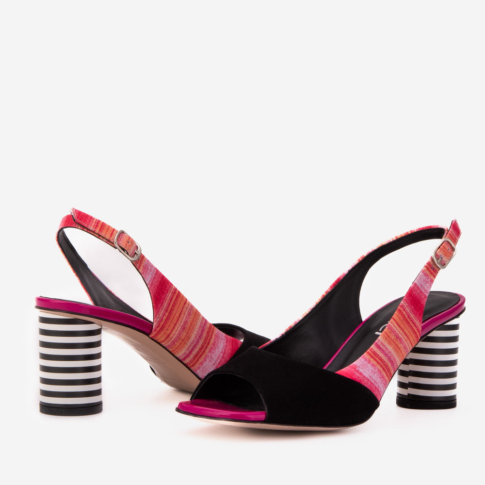 The Spectrum Multicolor Block Heel Leather Slingback Sandal Universal Fit