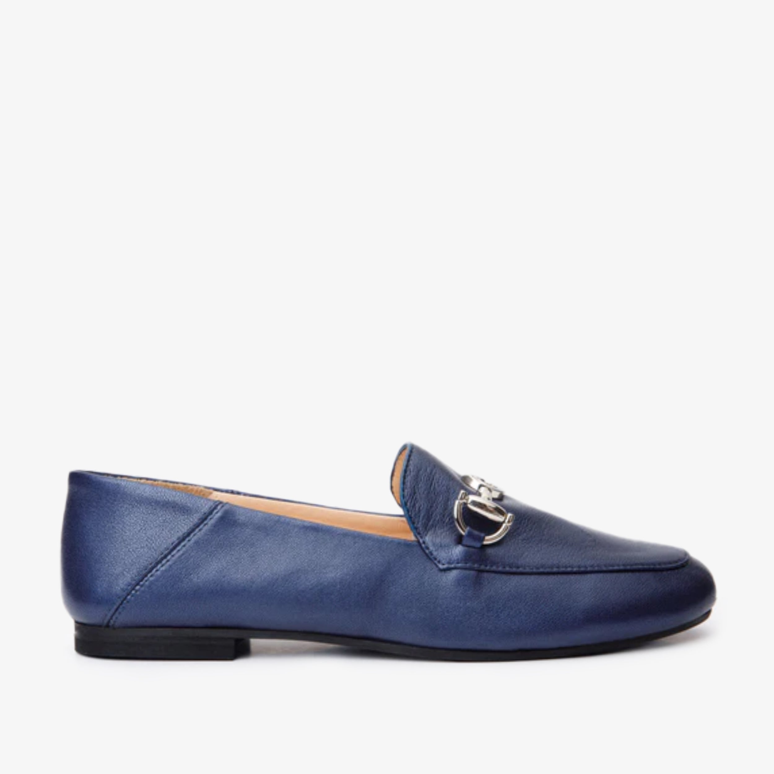 Luanda Navy Blue Leather Flat Shoe On Sale