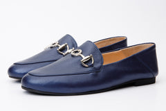 Luanda Navy Blue Leather Flat Shoe On Sale
