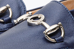 Luanda Navy Blue Leather Flat Shoe On Sale