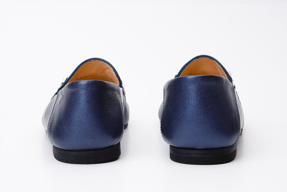 Luanda Navy Blue Leather Flat Shoe On Sale
