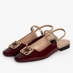 The Rosalinda Burgundy Patent Leather Flat Slingback Sandal All New