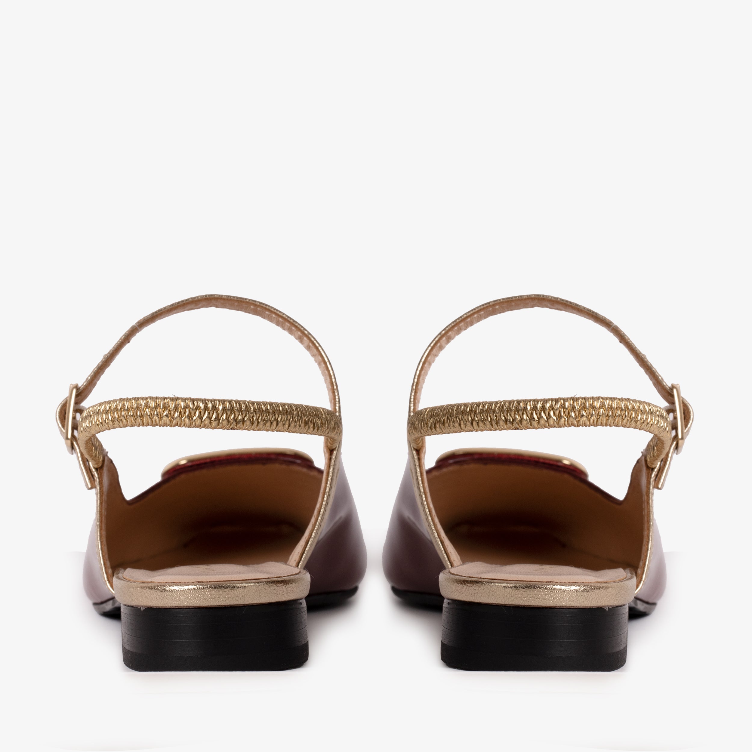 The Rosalinda Burgundy Patent Leather Flat Slingback Sandal All New
