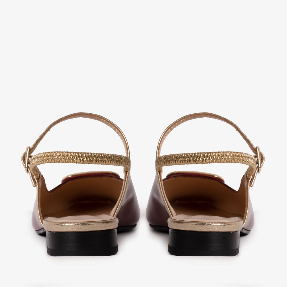 The Rosalinda Burgundy Patent Leather Flat Slingback Sandal All New