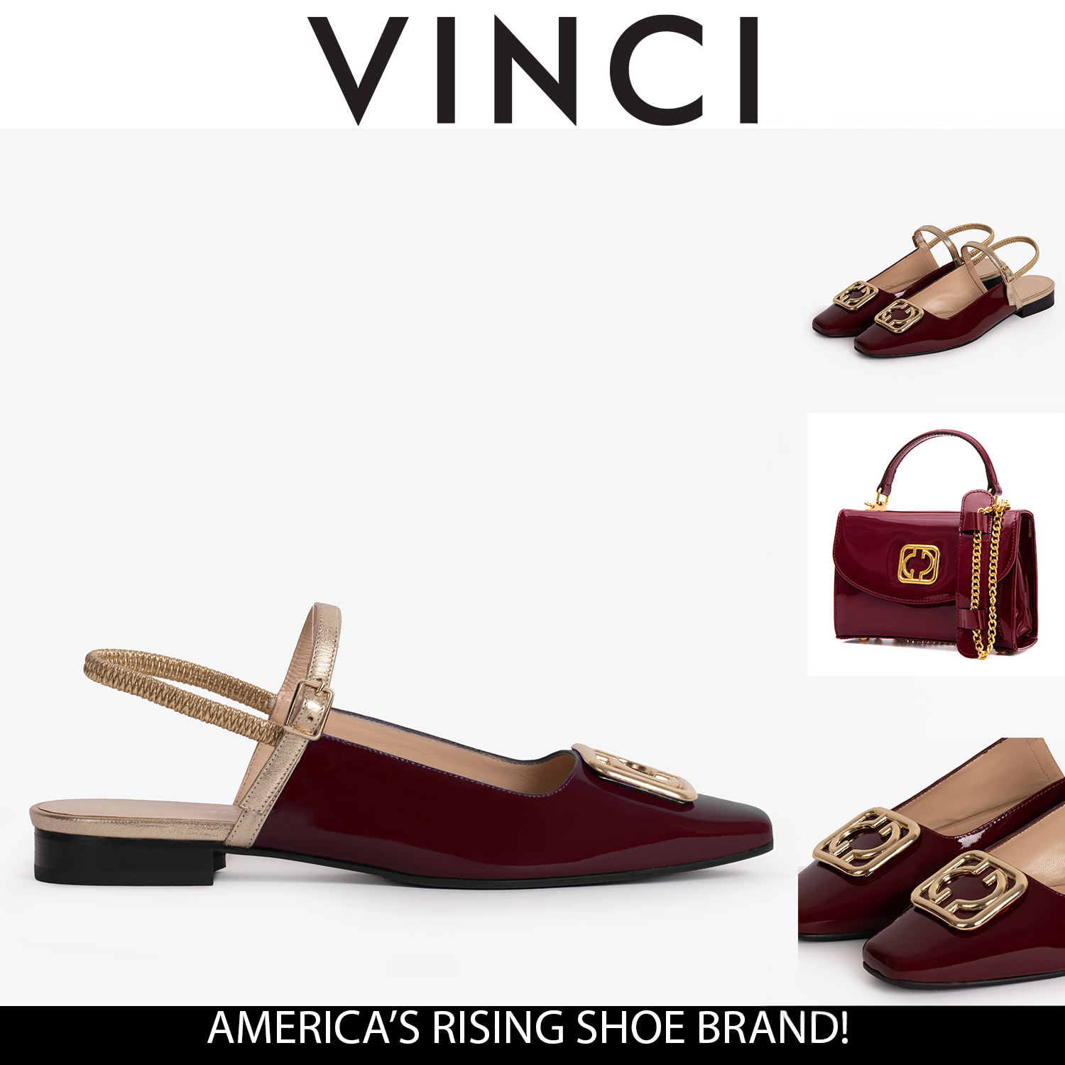 The Rosalinda Burgundy Patent Leather Flat Slingback Sandal All New