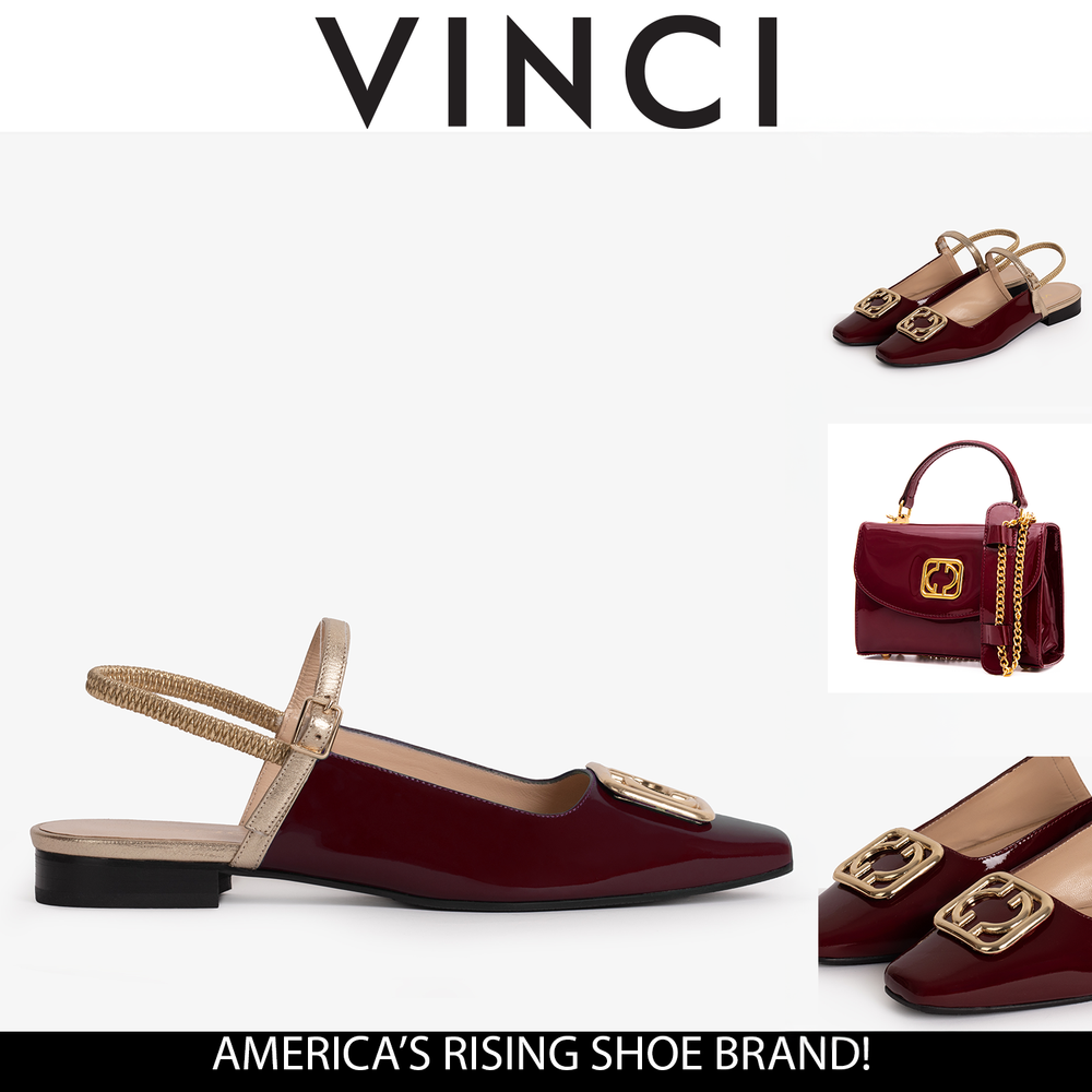 The Rosalinda Burgundy Patent Leather Flat Slingback Sandal All New