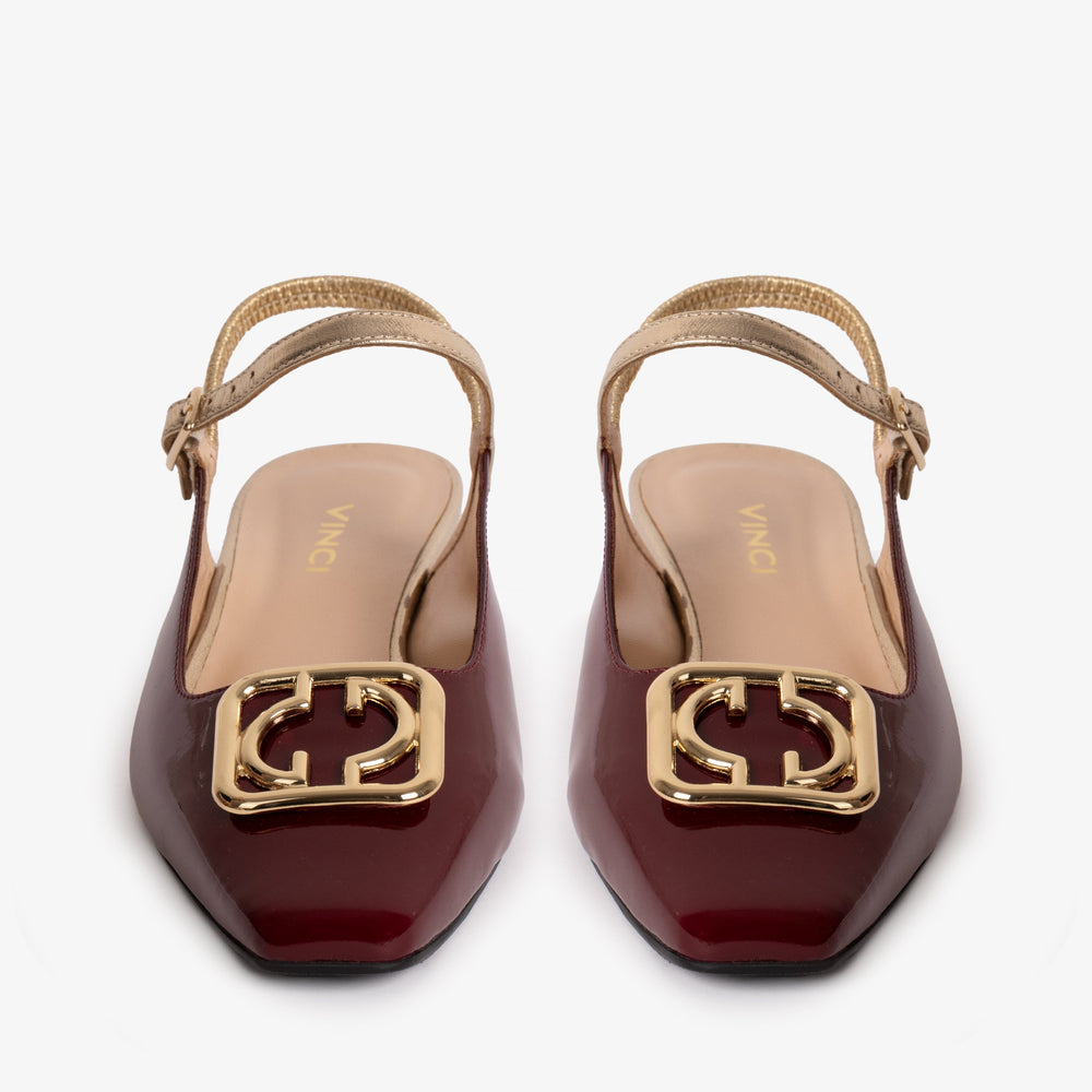 The Rosalinda Burgundy Patent Leather Flat Slingback Sandal All New