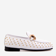 The Jupiter  Shoe White Spike Leather  Bit Dress Loafer Limited Edition  Shoe Exclusive Style