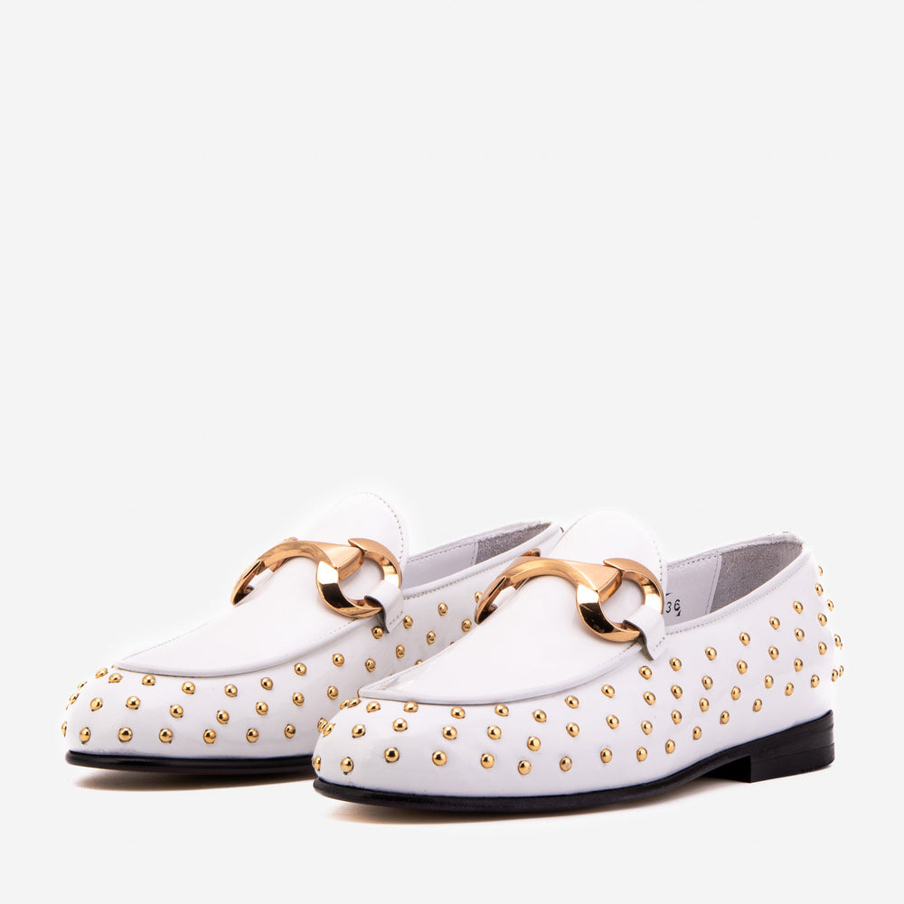 The Jupiter  Shoe White Spike Leather  Bit Dress Loafer Limited Edition  Shoe Exclusive Style