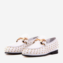 The Jupiter  Shoe White Spike Leather  Bit Dress Loafer Limited Edition  Shoe Exclusive Style