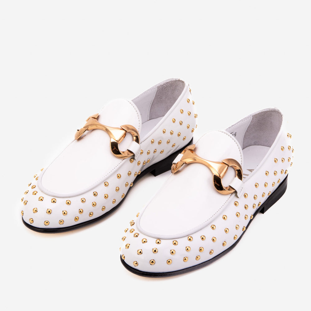 The Jupiter  Shoe White Spike Leather  Bit Dress Loafer Limited Edition  Shoe Exclusive Style