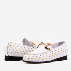 The Jupiter  Shoe White Spike Leather  Bit Dress Loafer Limited Edition  Shoe Exclusive Style