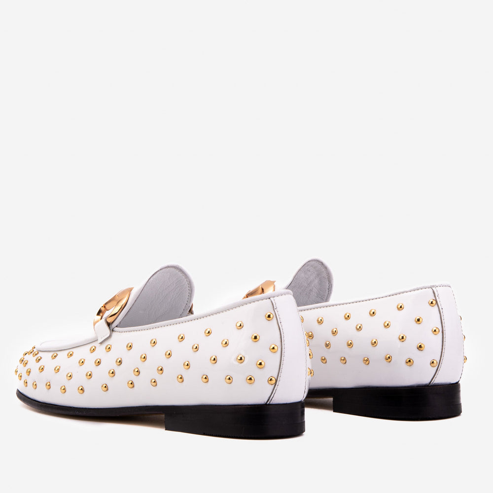 The Jupiter  Shoe White Spike Leather  Bit Dress Loafer Limited Edition  Shoe Exclusive Style