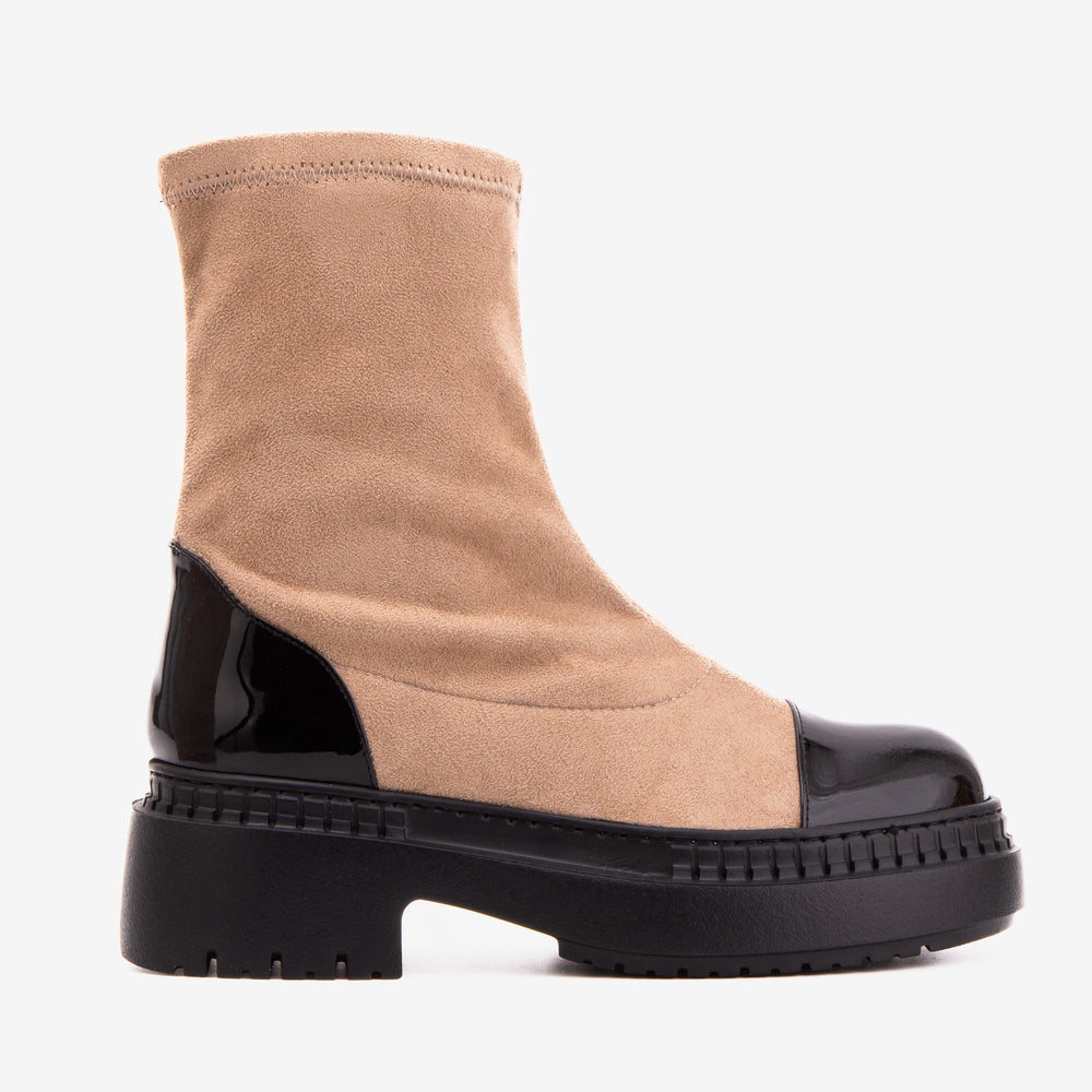 The Sorella Black Tip Beige black Suede Leather Women’s Boot On Sale