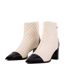 The Celeste Cream Black Quilted Leather Women’s Boot For Sale