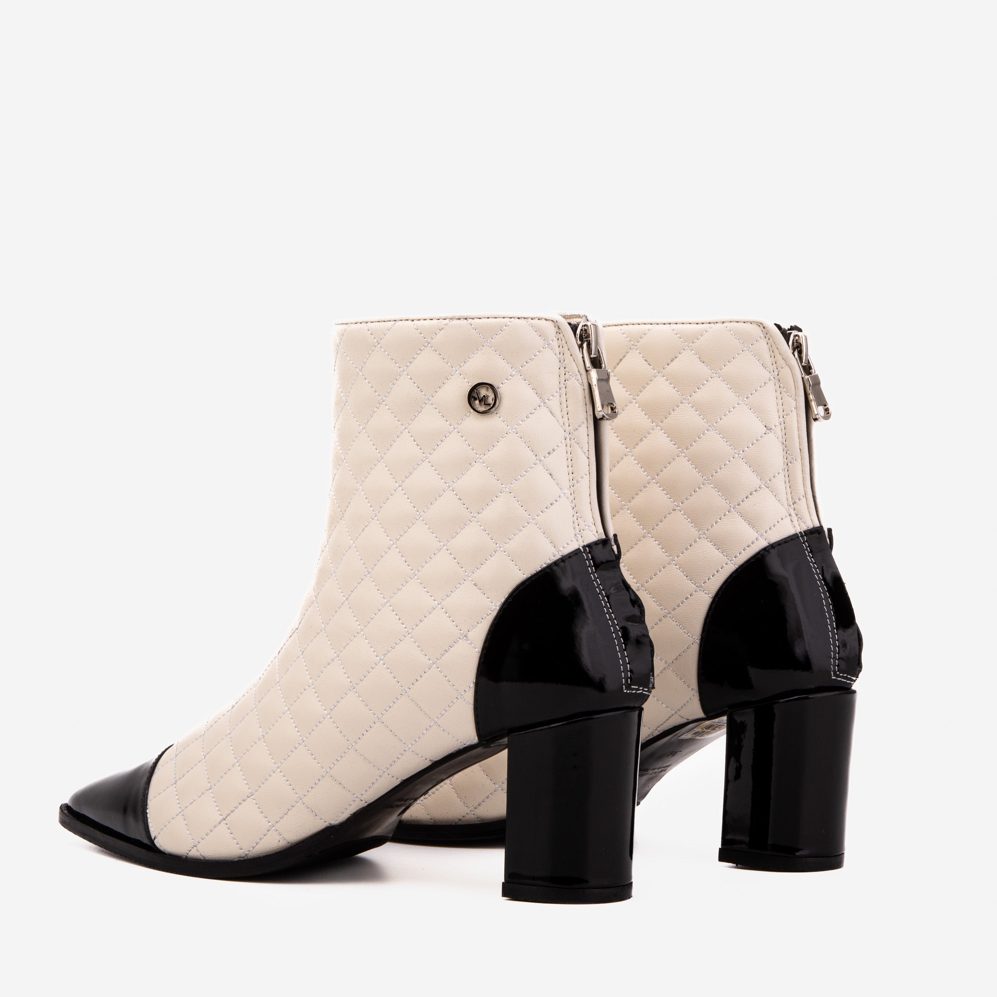The Celeste Cream Black Quilted Leather Women’s Boot For Sale