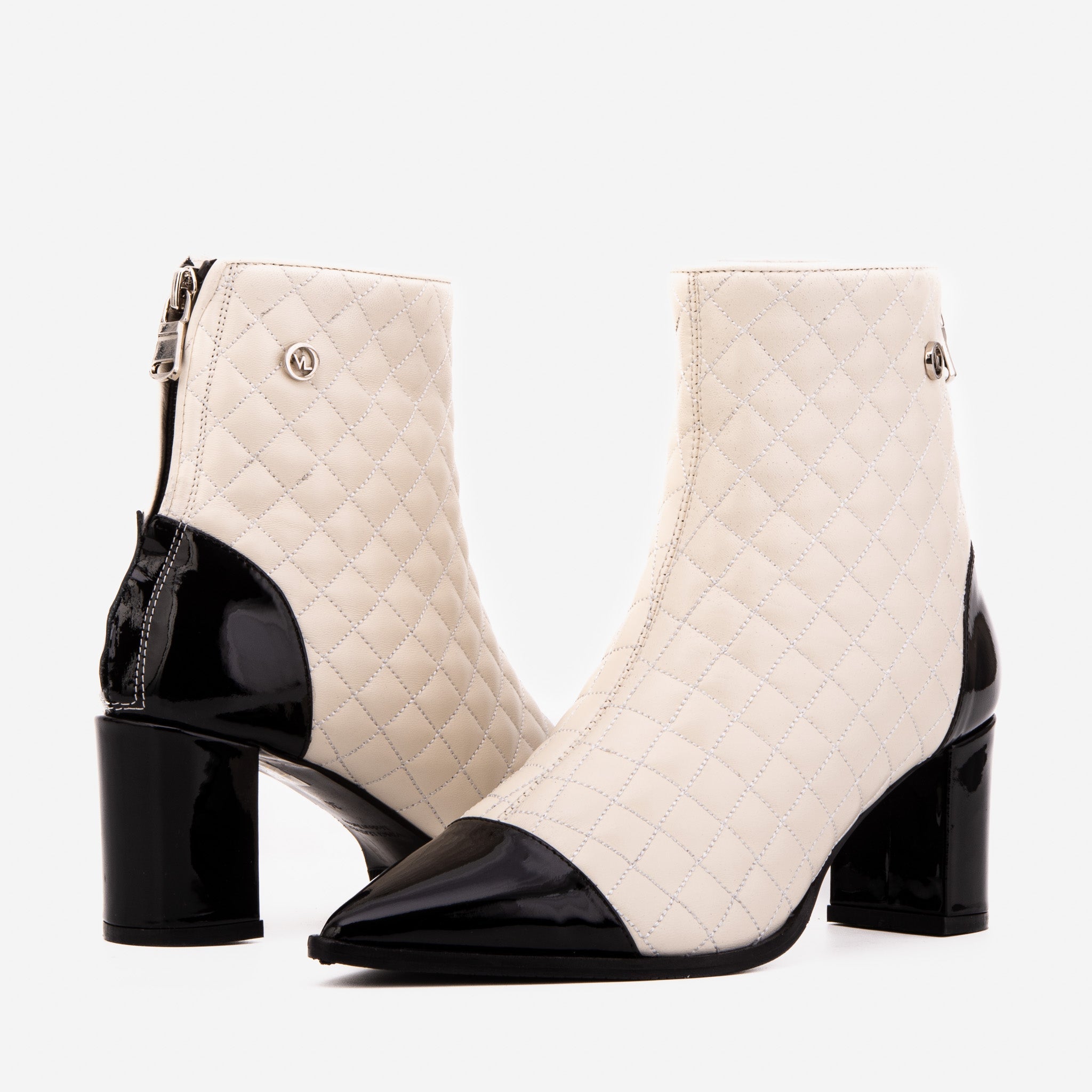 The Celeste Cream Black Quilted Leather Women’s Boot For Sale