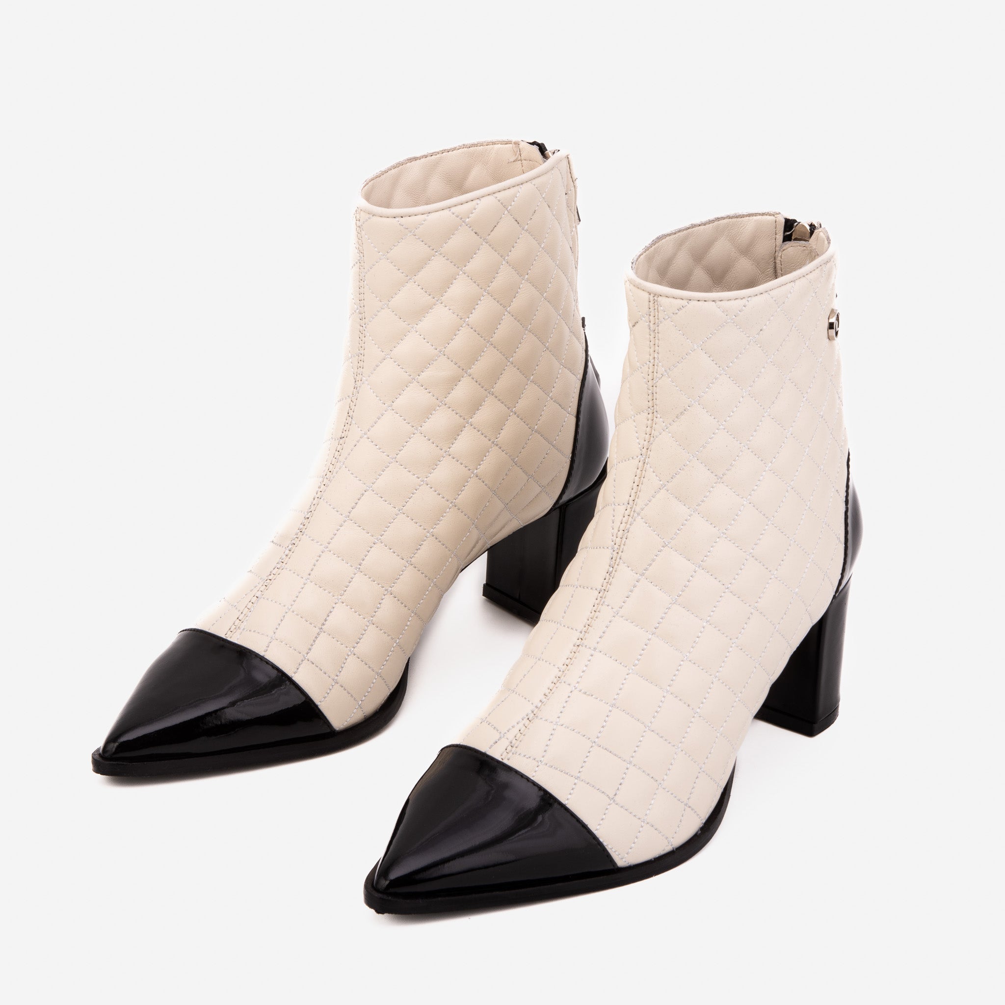 The Celeste Cream Black Quilted Leather Women’s Boot For Sale