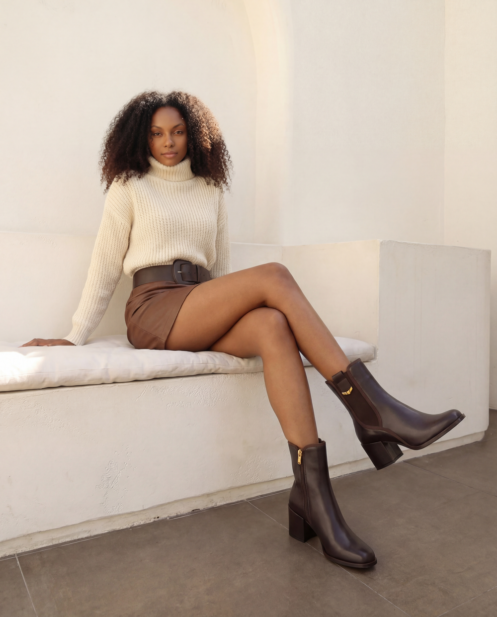 The Kensington Brown Leather Block Heel Women’s Mid-Calf Boot All New
