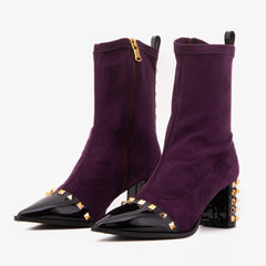 The Amethyst Studded Deep Purple Suede Leather Women’s Boot Universal Fit