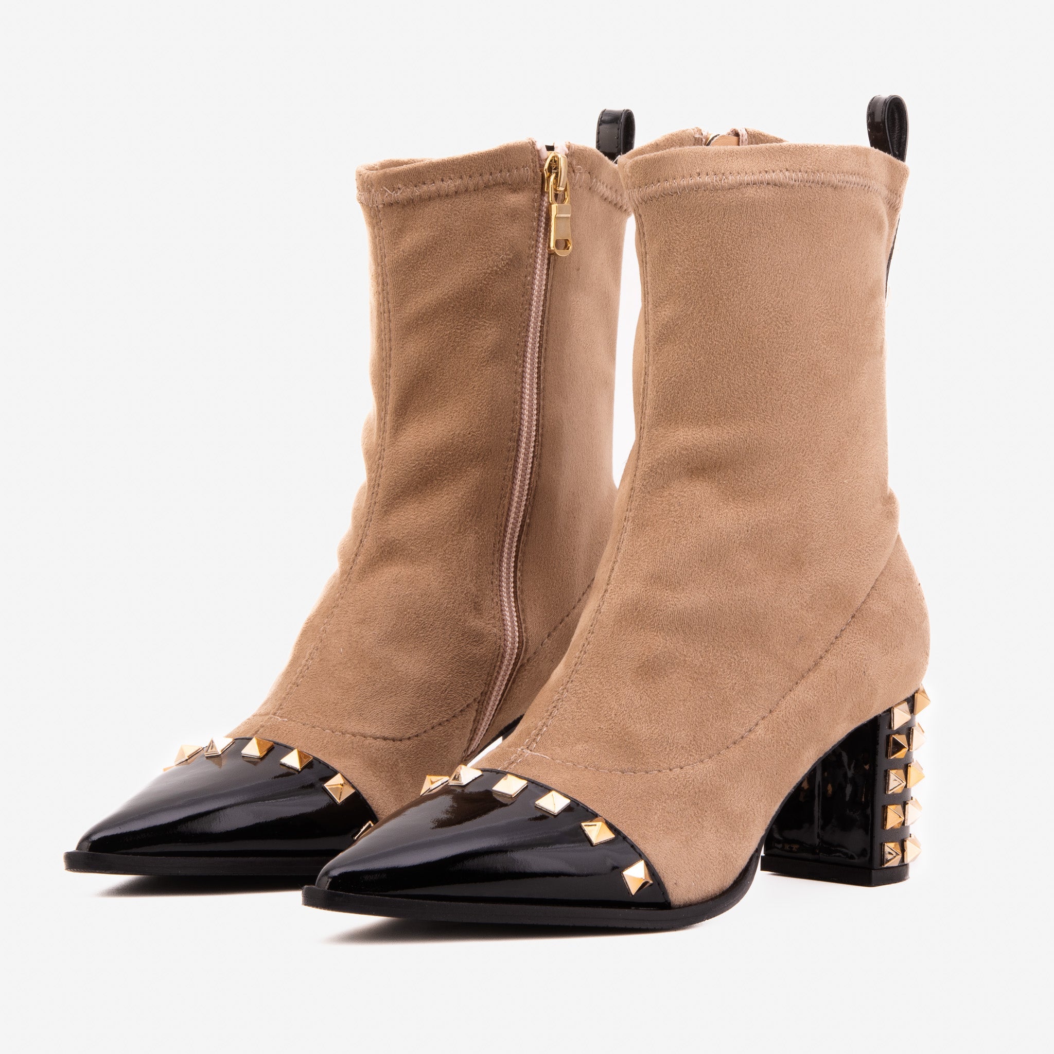 The Amethyst Studded Beige Black Suede Leather Women’s Boot For Sale